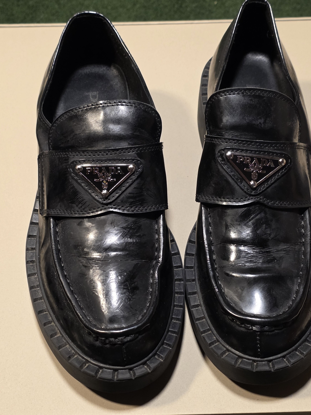 Prada Men’s Black Leather Penny Loafers size 39